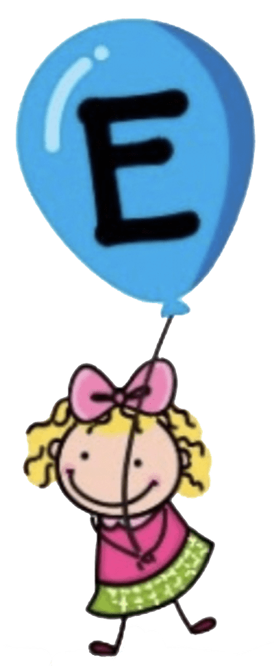 Part of the Smile Therapy for Kids Logo showing a cartoon girl holding a blue balloon with the letter E